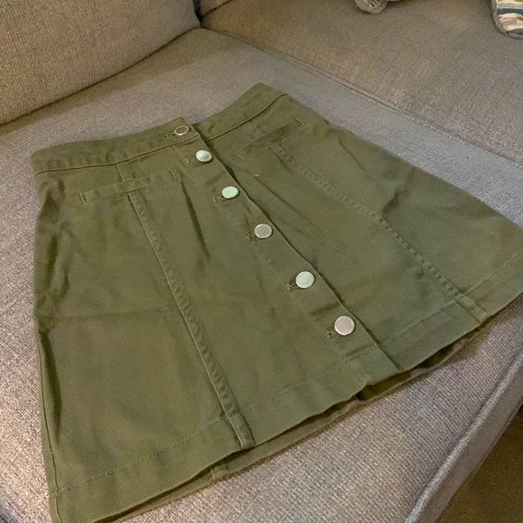 Button up army green jean skirt - size 0 - Picture 1 of 4